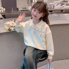 批发女童卫衣秋冬款2026新款洋气儿童衣服秋冬季大童长袖翻领加绒上衣