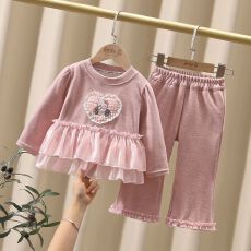 批发女童套装春秋2026新款儿童洋气卡通春装宝宝春季时髦喇叭裤两件套