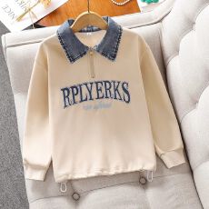 批发女童卫衣春秋款2026新款洋气假两件牛仔领polo衫韩版宽松儿童上衣