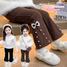 批发春季时髦女童裤2026年新款拼接蝴蝶结钉珠喇叭裤<b class='q'>儿童</b>舒适休闲<b class='q'>裤子</b>