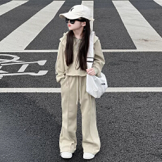 批发女童春秋套装新款韩版洋气中大童时髦女孩运动连帽休闲百搭两件套