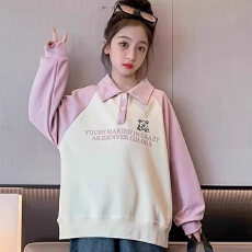 批发女童卫衣春秋款儿童polo衫韩系春装拼色打底小女孩大童学院风上衣