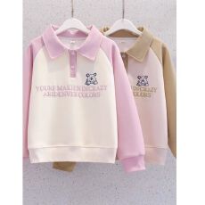 批发女童卫衣秋冬款儿童polo衫韩系春装拼色打底小女孩大童学院风上衣