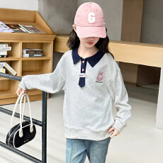 批发女童秋装卫衣2026新款中大童春秋洋气学院polo领女孩休闲运动上衣