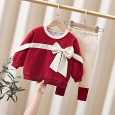 批发女童套装秋季2026新款小童初秋时尚红色卫衣春秋款洋气女宝两件套