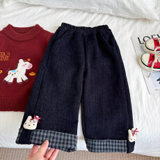 批发女童裤子2026款时尚卡通加绒阔腿裤秋<b class='q'>冬</b>韩版中童长裤韩版女宝外穿