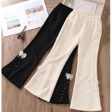 批发女童微喇<b class='q'>裤子</b>春秋款2026女大童外穿休闲蝴蝶结长裤<b class='q'>儿童</b>弹力喇叭裤