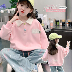 批发女童宽松卫衣春秋款儿童2026年洋气新款中大童polo衫百搭舒适上衣