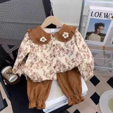 批发2026新款森系穿搭女童开春套装<b class='q'>儿童</b>碎花上衣春秋女宝宝洋气俩件套