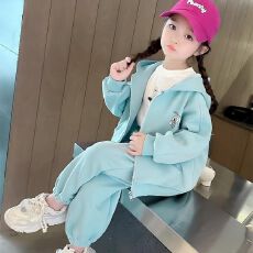 批发女童秋装套装2026新款洋气<b class='q'>儿童</b>运动连帽卫衣开衫女宝宝春秋季衣服