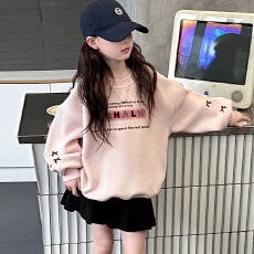 女童春秋冬装加厚卫衣2026年新款儿童洋气女孩春季圆领字母上衣潮