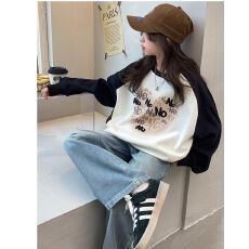 批发女童卫衣<b class='q'>春</b>秋2026新款洋气儿童时髦长袖<b class='q'>春</b>装大童<b class='q'>春</b>季拼色圆领上衣