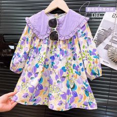 批发女童娃娃领碎花连衣裙2026年新款春季新款翻领印花公主裙儿童裙子