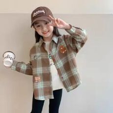 批发女童格子衬衫<b class='q'>春</b>季2026新款童装女孩宝宝洋气时髦外套儿童长袖衬衣