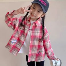 批发女童格子衬衫<b class='q'>春</b>季2026新款童装女孩宝宝洋气时髦外套儿童长袖衬衣