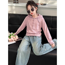 批发女童连帽卫衣2026春秋新款儿童洋气长袖t恤中大童休闲打底衫上衣