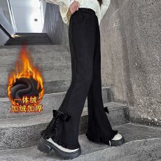 批发女童裤子春秋<b class='q'>冬</b>2026新款大儿童<b class='q'>冬</b>季女孩花边喇叭裤加绒加厚一体绒