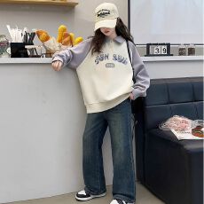 女童卫衣春秋款儿童春季拼色polo衫大童字母上衣小女孩春装打底衫