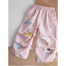 女童阔腿裤春秋新款洋气甜美可爱印花小童韩系轻薄时尚儿童工装裤