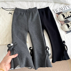 批发<b class='q'>女</b><b class='q'>童</b>加绒裤子秋冬时尚洋气中童<b class='q'>百搭</b>加厚儿童喇叭裤打底女宝微喇裤