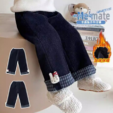 批发女童加绒裤子超好看新款洋气花边裤儿童加厚保暖直筒裤<b class='q'>冬</b>装长裤女