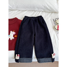 批发女童裤子2026款时尚卡通加绒<b class='q'>阔腿裤</b>秋冬韩版中童长裤韩版女宝外穿