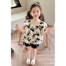 批发女童夏季甜美可爱套装2026<b class='q'>韩版</b>短袖洋气女宝宝薄款灯笼裤两件套潮