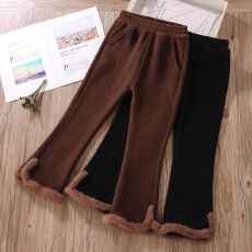 批发女童<b class='q'>冬</b>季加绒裤子保暖加厚高腰洋气一条过<b class='q'>冬</b>灯芯绒儿童超厚喇叭裤