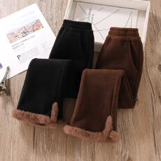 批发女童<b class='q'>冬</b>季加绒裤子2026新款保暖加厚高腰洋气灯芯绒儿童超厚喇叭裤