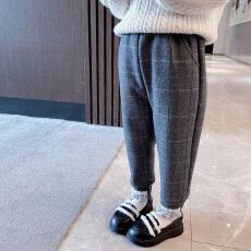 批发女宝宝格子花边加绒裤2026春季新款小女孩加绒一体绒休闲裤子春款