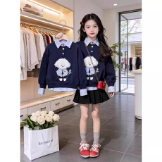 批发2026超好看可爱小狗POLO领卫衣<b class='q'>女童</b><b class='q'>春秋</b>韩系慵懒风假两件衬衫上衣