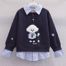 批发<b class='q'>女童</b>加<b class='q'>绒</b>卫衣秋冬儿童洋气假两件上衣秋季韩版女大童宽松百搭衣服