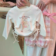 批发女宝宝套装2026新款春秋季儿童洋气卡通抽身短款上衣休闲裤两件套