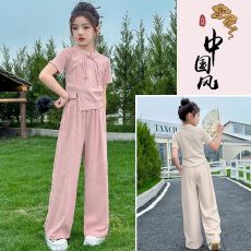 批发<b class='q'>女童</b>夏<b class='q'>装</b>国风套装新款洋气时髦中2026年短袖阔腿裤新中式两件套潮