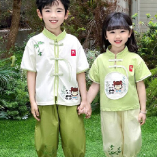 批发2026年新款男童夏汉服哪吒衣服套装夏中儿童新中式国风唐装两件套