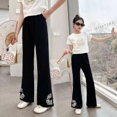 批发<b class='q'>女童</b>国风<b class='q'>裤子</b>春季2026新款中大儿童韩版黑色长裤儿童女孩微喇叭裤