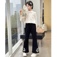 批发<b class='q'>女童</b>黑色<b class='q'>喇叭裤</b>秋季款洋气薄款网红炸街修身儿童新中式国风裤子潮