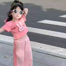 批发女童<b class='q'>运动</b>短袖t恤阔腿长裤套装2026新款夏季宝宝洋气休闲两件套潮