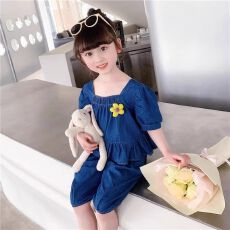 批发女童牛仔<b class='q'>套装</b>2026年新款夏季中<b class='q'>小童</b>夏装时髦洋气衣服女宝宝两件套