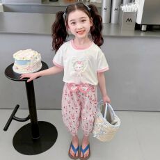 批发女<b class='q'>小童</b>卡通短袖<b class='q'>套装</b>夏款洋气女宝宝防蚊裤夏装小女孩运动两件套潮