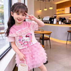 批发<b class='q'>女</b><b class='q'>童</b>2026年新款夏装卡通图案撞色<b class='q'>T</b><b class='q'>恤</b>可爱印花短袖儿童甜美单上衣