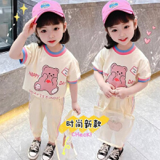 批发女童<b class='q'>夏</b><b class='q'>装</b>2026新款儿童网红<b class='q'>装</b>春夏<b class='q'>短袖</b>长<b class='q'>裤</b>两件套小童女宝洋气套<b class='q'>装</b>