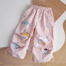 批发女童阔腿裤春秋新款洋气甜美可爱印花小童韩系轻薄<b class='q'>时尚</b>儿童工装裤