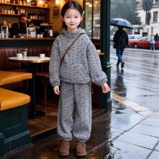 批发女童秋冬套装2026新款洋气时髦<b class='q'>儿童</b>碎花加绒休闲运动卫衣卫裤套装