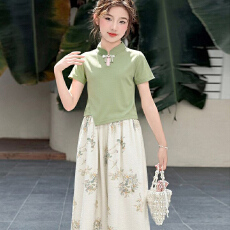 批发中式女童短袖2026夏装新款<b class='q'>儿童</b>国风盘扣上衣不规则短款t恤中国结