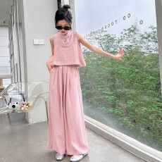 批发女童夏装新中式套装<b class='q'>儿童</b>国风背心阔腿裙裤两件套洋气时髦休闲大童