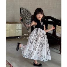 2026夏季新上款女童宝宝新中式风格国风水墨江南气质连衣裙公主裙