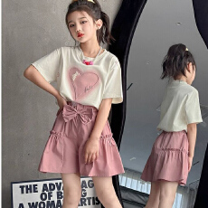 批发<b class='q'>女</b><b class='q'>童</b>夏装短袖套装2026新款女孩洋气时髦纯棉中大童夏季短裤两件套