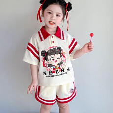 批发<b class='q'>女</b><b class='q'>童</b>套装夏装卡通图案2026年新款洋气儿童时尚洋气短袖短裤两件套