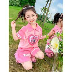 批发<b class='q'>女</b><b class='q'>童</b>套装2026新夏季亮片polo中小童女宝宝休闲<b class='q'>百搭</b>短袖短裤两件套